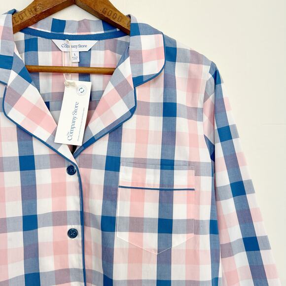 NEW The Company Store Plaid Poplin Women's Long Sleeve Button Down Pajama Top L - Picture 4 of 10